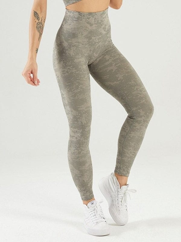 Legging Sport Taille Haute Camouflage Leggings Ultime Legging : Legging Femme | Vêtements de Sport S Kaki 