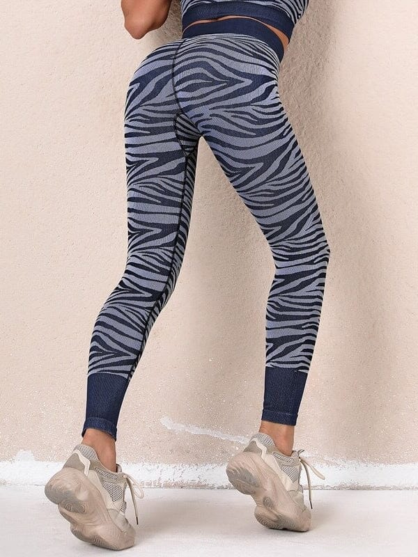 Legging Sport Zébré Sans Couture Leggings Ultime Legging : Legging Femme | Vêtements de Sport S Bleu 