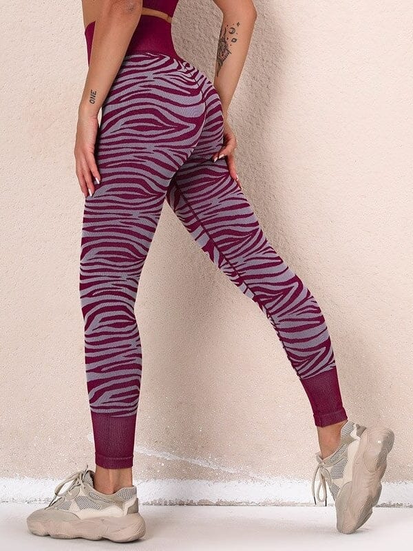 Legging Sport Zébré Sans Couture Leggings Ultime Legging : Legging Femme | Vêtements de Sport S Bordeaux 