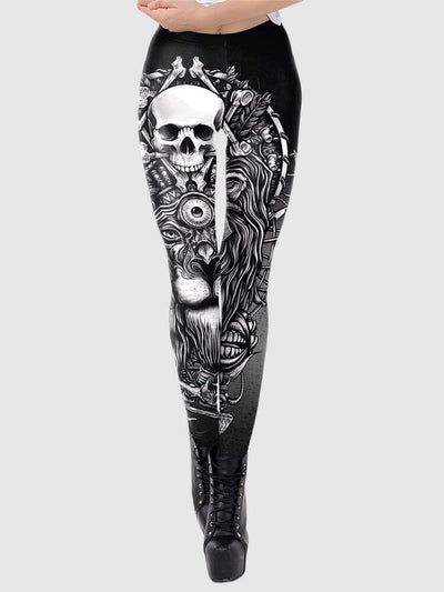 Legging Tête de Mort et Lion Leggings Ultime Legging S Argent 