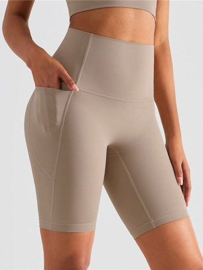 Short Sport Long Poche Shorts Ultime Legging : Legging Femme | Vêtements de Sport S Beige 