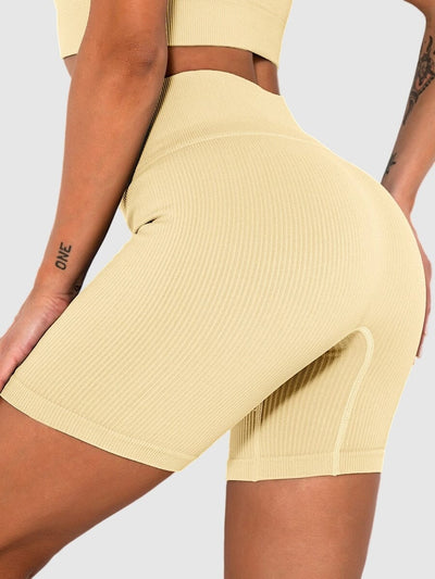 Short Sport Sans Couture Côtelé Shorts Ultime Legging : Legging Femme | Vêtements de Sport S Beige 