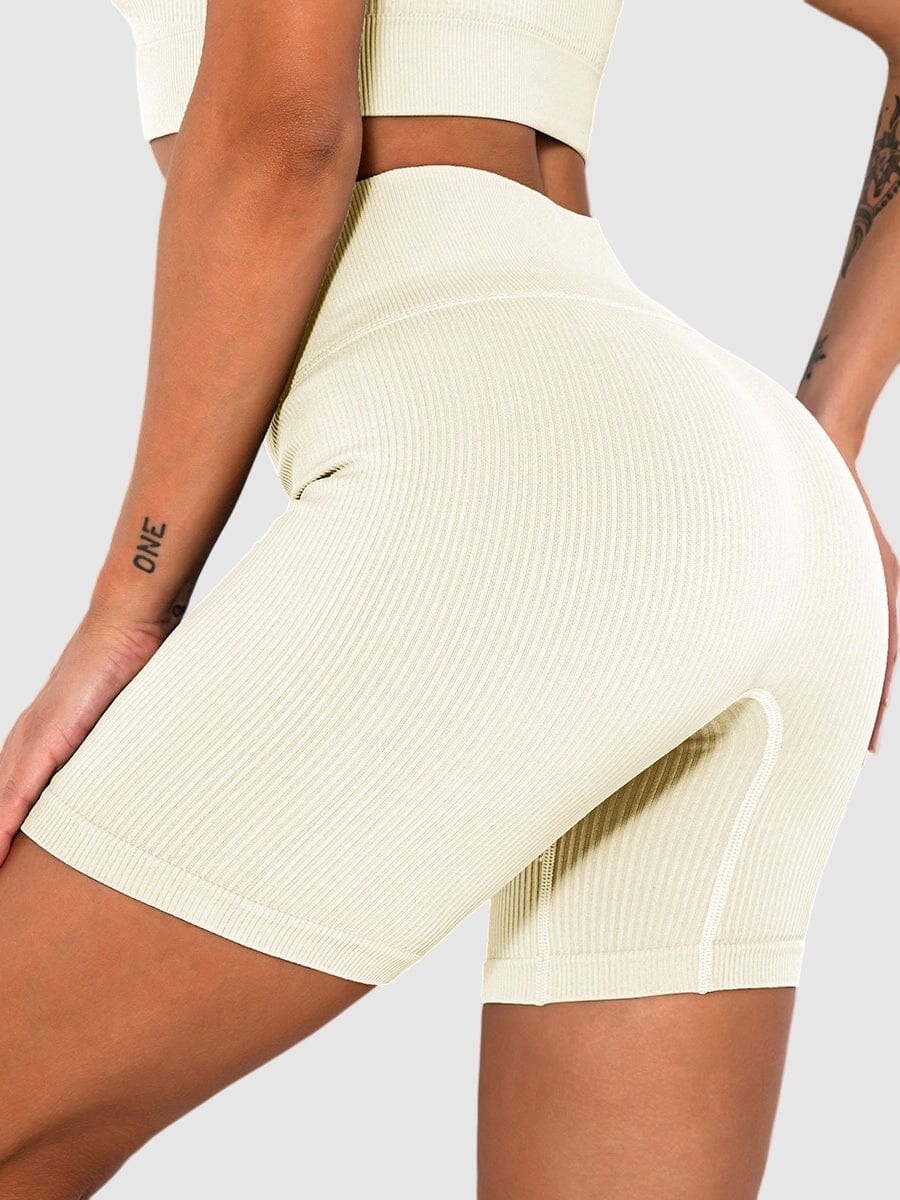 Short Sport Sans Couture Côtelé Shorts Ultime Legging : Legging Femme | Vêtements de Sport S Blanc crème 