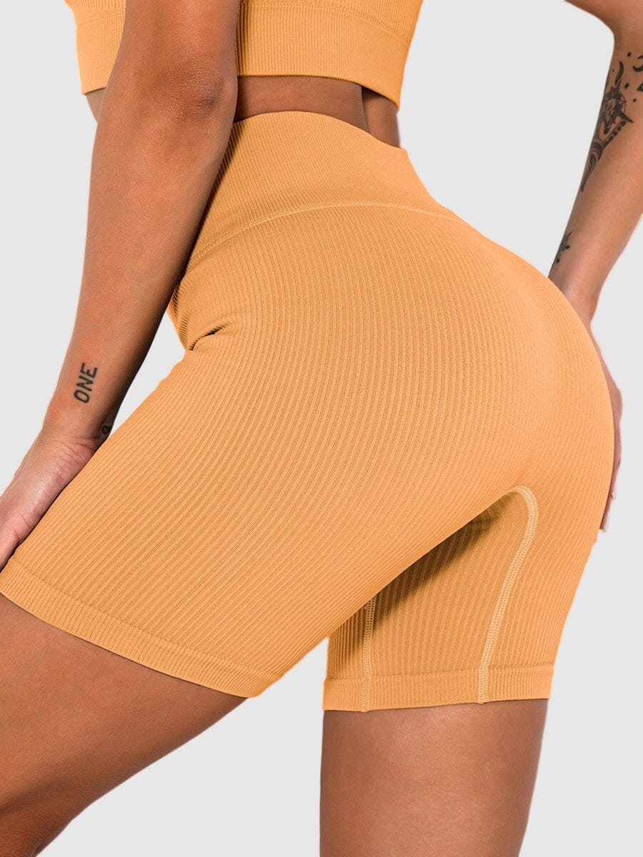 Short Sport Sans Couture Côtelé Shorts Ultime Legging : Legging Femme | Vêtements de Sport S Jaune 