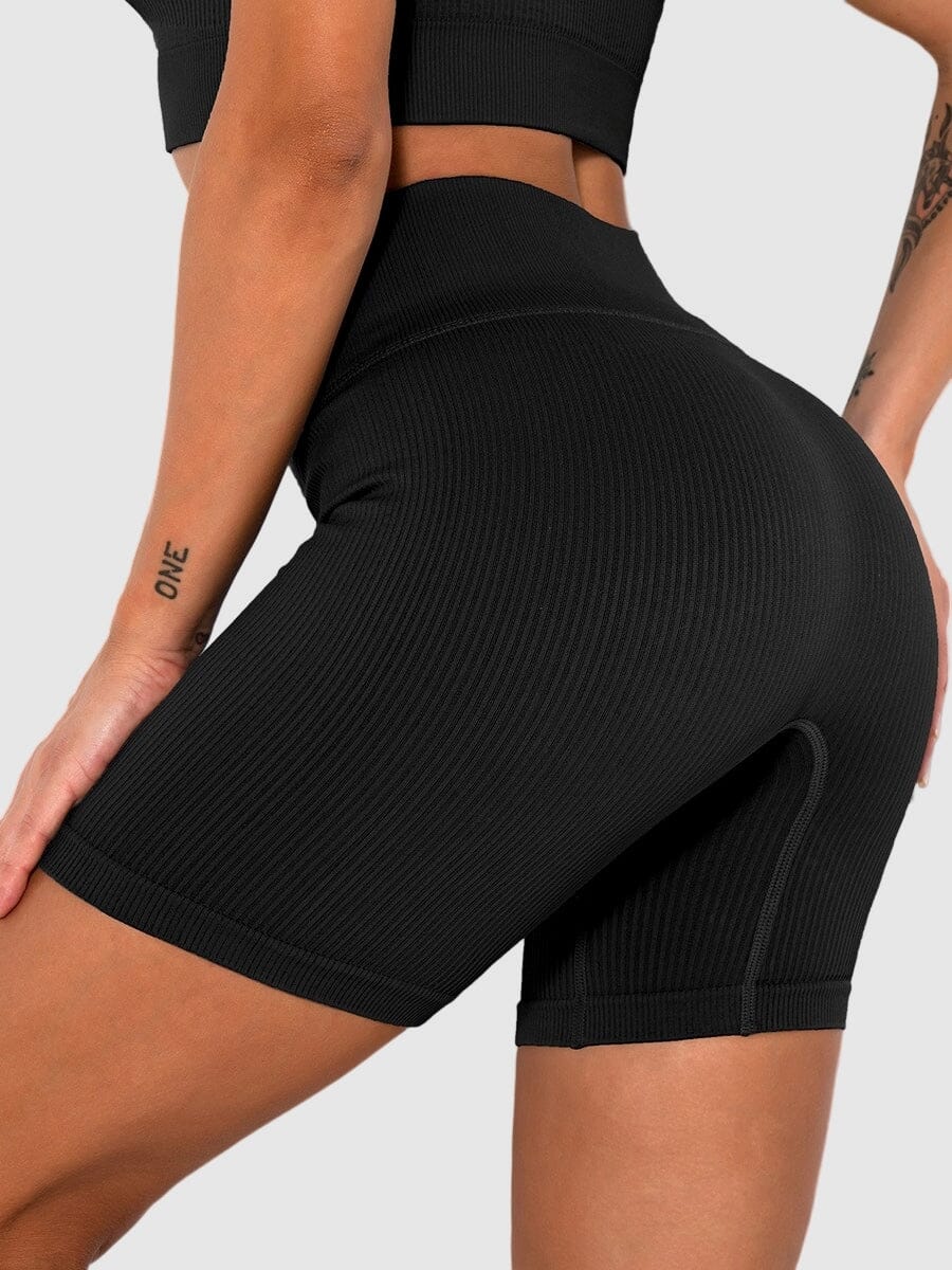 Short Sport Sans Couture Côtelé Shorts Ultime Legging : Legging Femme | Vêtements de Sport S Noir 