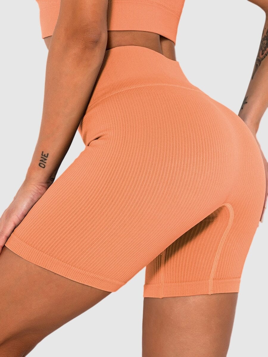Short Sport Sans Couture Côtelé Shorts Ultime Legging : Legging Femme | Vêtements de Sport S Orange 