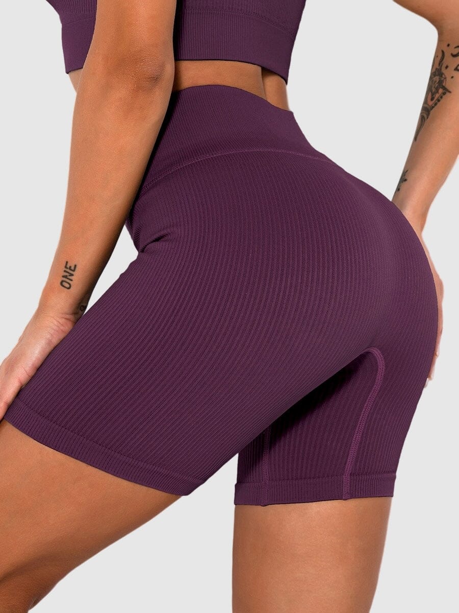 Short Sport Sans Couture Côtelé Shorts Ultime Legging : Legging Femme | Vêtements de Sport S Violet 