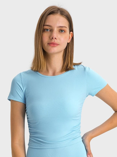 T-Shirt Sport Côtelé Manches Courtes T-Shirt Ultime Legging XS Bleu ciel 