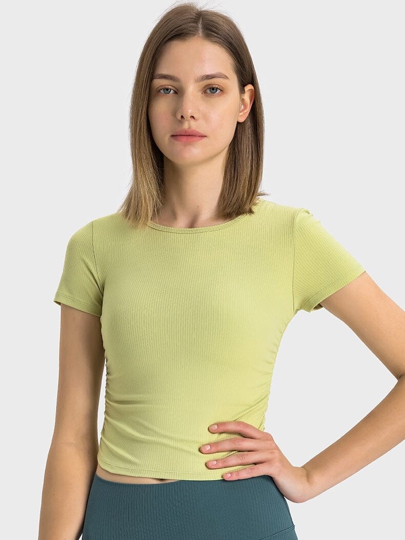 T-Shirt Sport Côtelé Manches Courtes T-Shirt Ultime Legging XS Vert clair 